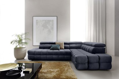 Corner sofa with sleeping function Torazo L-shaped with storage dark gray hydrophobic velvet right side