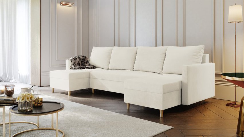 Corner sofa with sleeping function Lengtor U-shaped with container universal Paros 01 velour