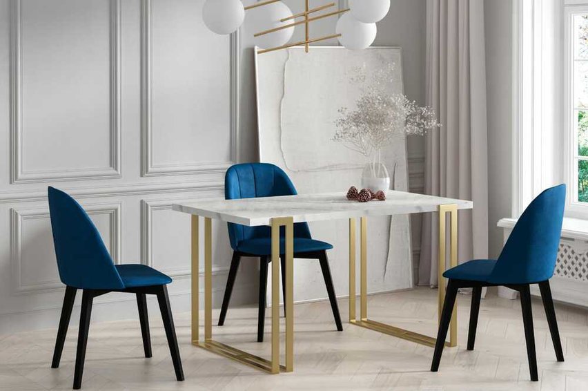 Extendable Acacia Table 120x80 cm Marble Bianco/Gold