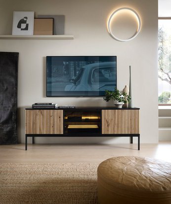 Tosena three-door TV cabinet with LED lighting 154 cm Black/Oak wotan RTV1541PKTLED