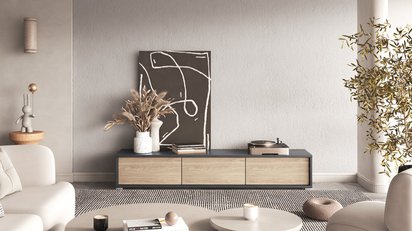 Moddern TV cabinet 180 cm with hanging option, anthracite / oiled oak