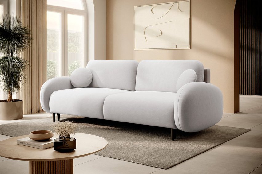 Bafra sofa bed with sleeping function and bedding container, cream velvet