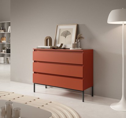 Bemmi Brick three-drawer chest of drawers with black legs