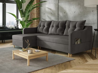Corner sofa with sleeping function Bernial L-shaped with storage universal grey velvet