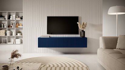 Veldio TV cabinet, 140 cm, navy blue with a milled front