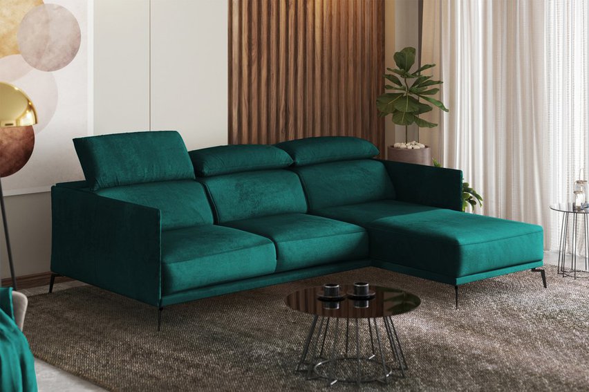 Ryenne corner sofa in hydrophobic fabric on black legs (Fabric: Monolith 37, Side: Right)