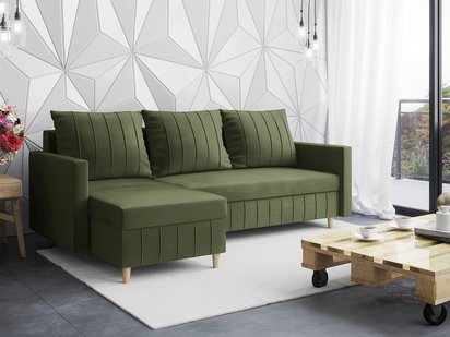 Corner sofa with sleeping function Morpreses L-shaped with container universal Kronos 46 velour