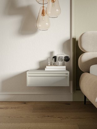 Evo bedside table with a hanging drawer, 50 cm, sand beige