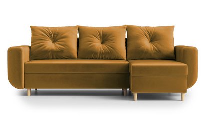 Corner sofa with sleeping function Lamarry L-shaped with storage universal mustard velvet
