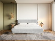 Upholstered bed 140x200 cm Roule with storage, metal frame Amon 09, hydrophobic velvet, gold legs