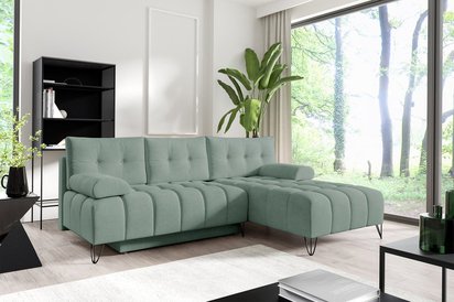 Bareli L-shaped Amon 27 corner sofa bed with storage, hydrophobic velvet, right-hand side