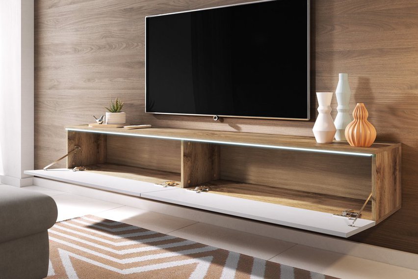 TV Cabinet Kane 180 cm (Wotan Oak / Gloss White, LED)