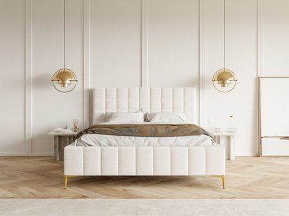 Upholstered bed 140x200 cm Szejlo with container, metal frame Raven 21 chenille