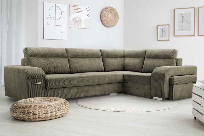 Umill L-shaped corner sofa with sleeping function with containers with a bar and a pouf Lincoln 37 right-hand side