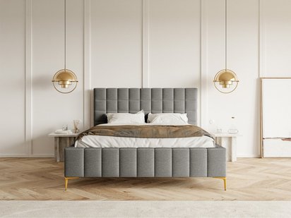 Upholstered bed 160x200 cm Szejlo with container, metal frame Raven 07 chenille