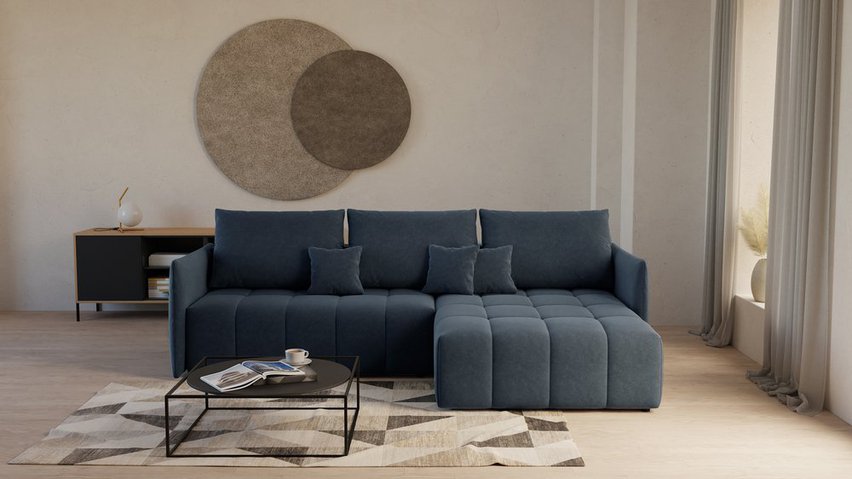 Boquete L-shaped corner sofa with sleeping function with storage, universal, navy blue, in easy-clean fabric