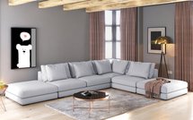 Mia L-shaped modular corner sofa with two poufs (Fabric: Grande 81)