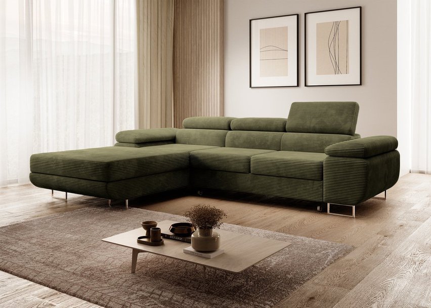 Ganta L-shaped corner sofa with sleeping function with container Poso 46 left-hand corduroy