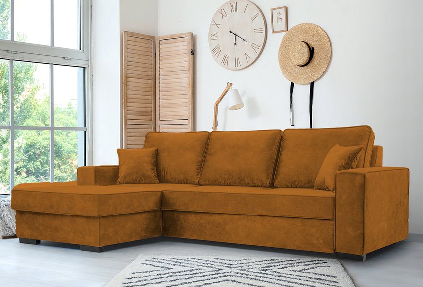 Corner sofa with sleeping function Pazzano L-shaped with container Palladium 09 left-hand side