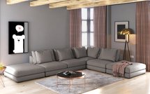 Mia L-shaped modular corner sofa with two poufs (Fabric: Storm 97)