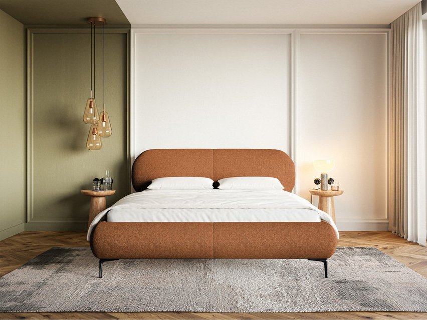 Upholstered bed 160x200 cm Ovalle, copper, hydrophobic braid, black legs