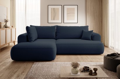 Ovo II L-shaped corner sofa with sleeping function Castel 79 with side and container, easy-to-clean velvet, left-hand