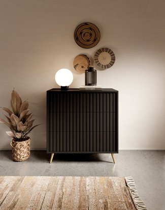 Bello chest of drawers with three drawers, 79 cm, black with gold legs