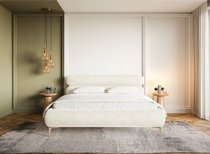 Upholstered bed 160x200 cm Roule with storage, metal frame Perfect Harmony 01 chenille, gold legs