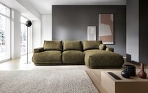 Divo L-shaped corner sofa with sleeping function with a container, olive, hydrophobic braid, right-hand