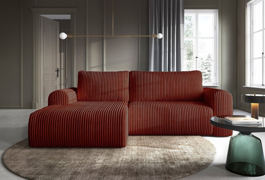 Corner sofa with sleeping function Lelu Tilia 52 L-shaped with a container, thick corduroy, left-hand side