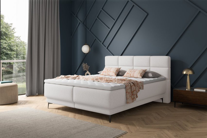 Continental bed 160x200 cm Rektango with container and topper, gray velvet