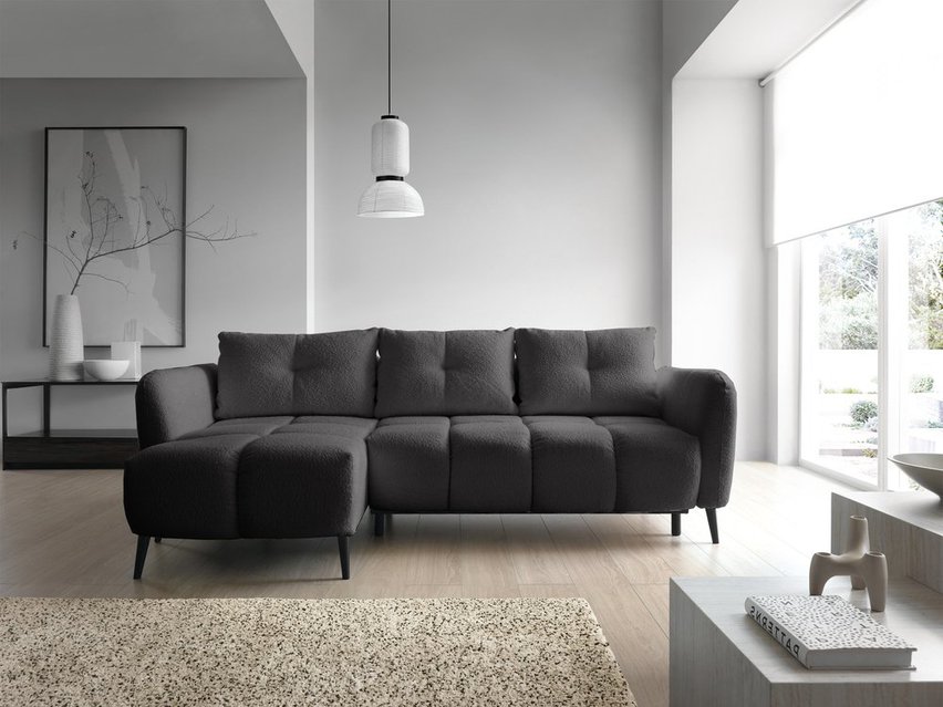 Odisso L-shaped corner sofa with sleeping function with Catch Me 25 boucle container, left-handed