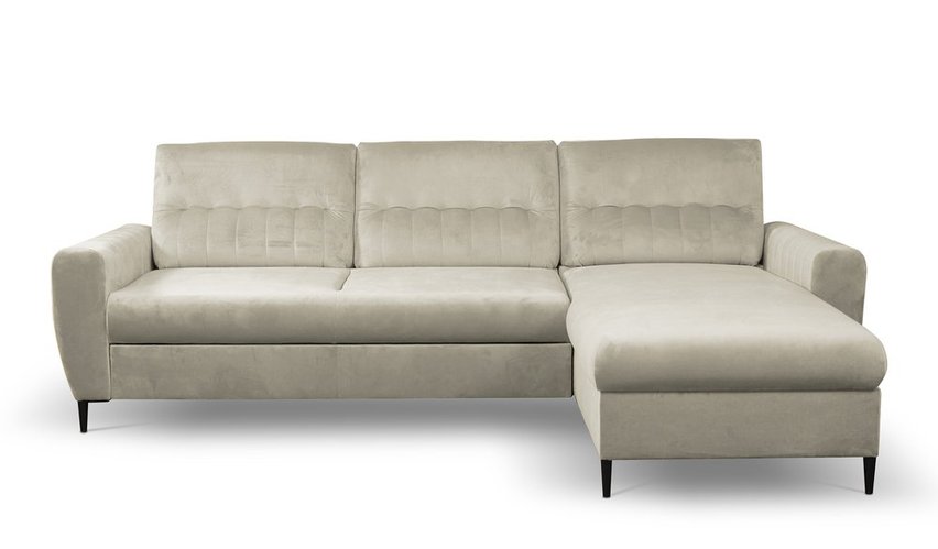 Corner sofa bed Laretta L-shaped with storage (Fabric: Velluto 01, Side: Right)