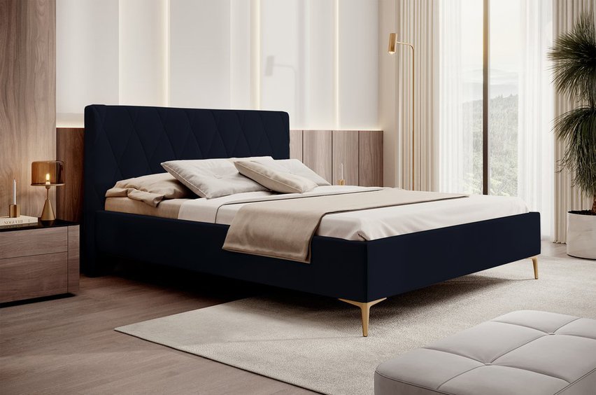 Upholstered bed 180x200 cm Tiksi navy blue velvet