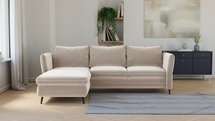 Corner sofa with sleeping function Arenosa L-shaped with storage universal cream hydrophobic velvet