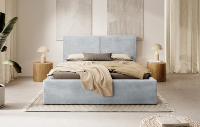 Upholstered bed 180/200 cm Farese light gray Poso 55 with container and gas strut, corduroy