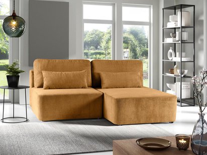 Moduliano L-shaped corner sofa with sleeping function with storage, universal, mustard corduroy