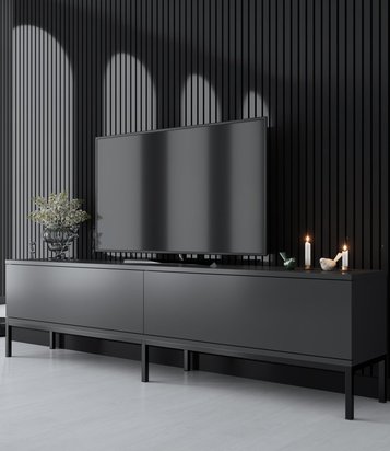 Ferrostis TV cabinet on black metal legs, graphite