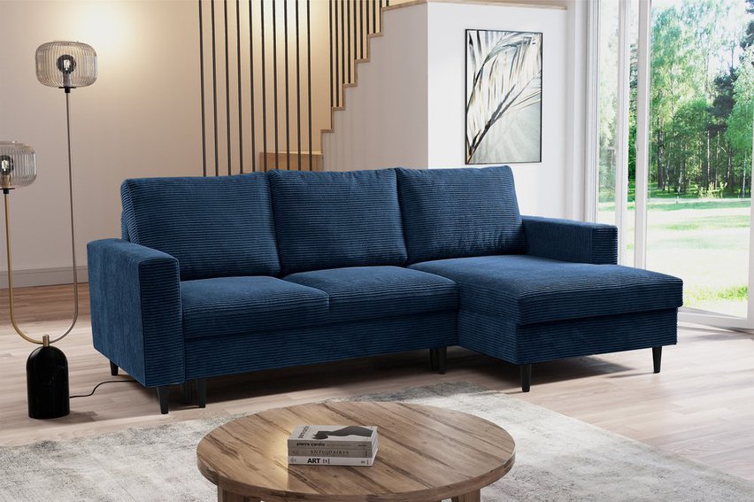 Corner sofa with sleeping function Nalika L-shaped with storage Poso 05 corduroy right-hand side