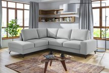 Corner sofa with sleeping function Bewello L-shaped with side and container Matt Velvet 83 easy-cleaning hydrophobic velour left-sided