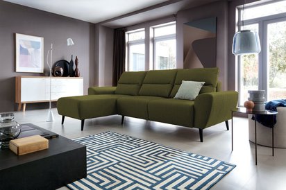Moon olive corner sofa with sleeping function in hydrophobic fabric, left-hand side
