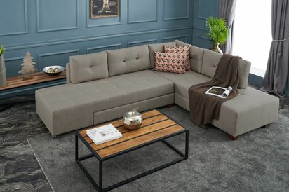 Corner sofa with sleeping function Parolly beige right-hand side