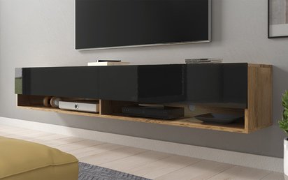 Wander TV Cabinet 180 cm (Wotan Oak / Gloss Black, LED)