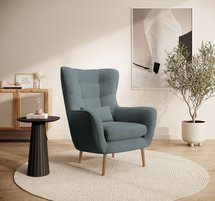 Vence Castel 90 winged lounge chair, velvet, easy-to-clean, black legs