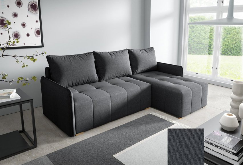 Corner sofa with sleeping function Grenada L-shaped with container Neve 97 braid right-hand side