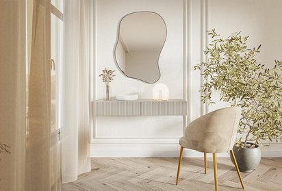 Veldio dressing table with milled front and two drawers 110 cm Gray beige hanging