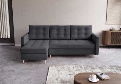 Corner sofa with sleeping function Plauton L-shaped with container universal Paros 06 velour