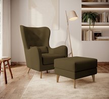 Calmino Mono 228 lounge chair with footstool, beech legs