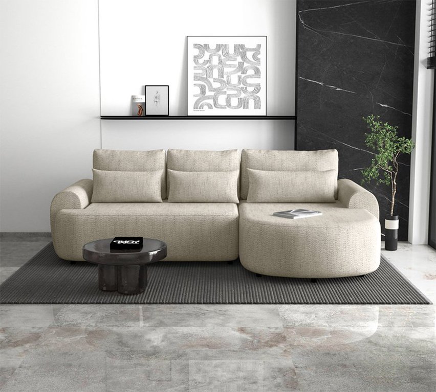 L-shaped right-hand corner sofa Honua with sleeping function Modesto 492 braid