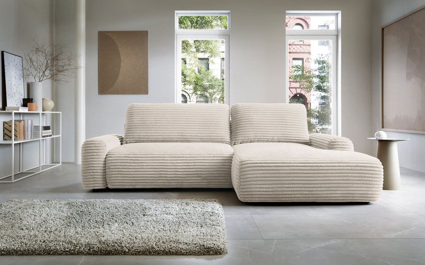 Corner sofa with sleeping function Alferia L-shaped with storage Ambience 2 corduroy right-hand side